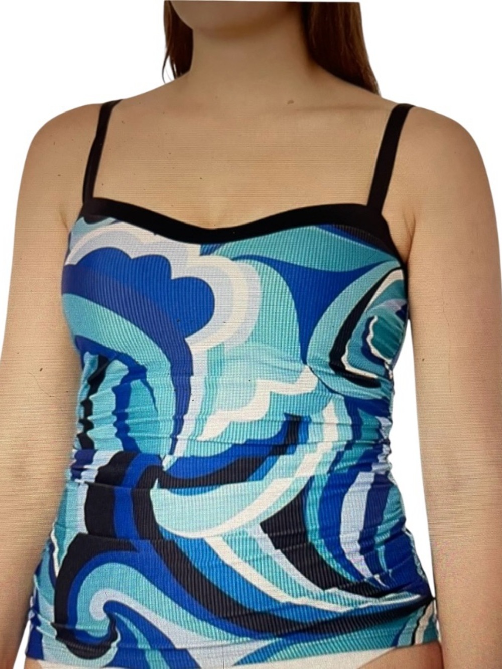 NWT 24th & Ocean Blue Swirl Beach Sweetheart Full Bra Tankini Swim Top Size 36D